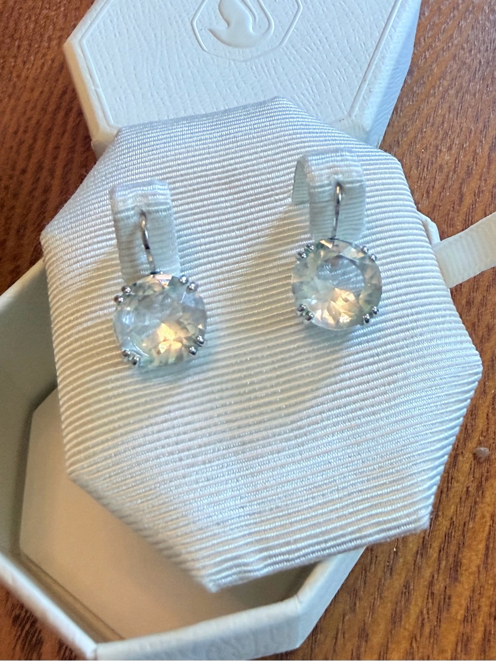 Swarovski Clear Crystal Round Drop Earrings with Silver Hooks - Picture 3 of 6